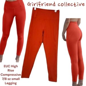 Girlfriend Collective Women's HR Compressive 7/8 Legging orange tart crop Pant S